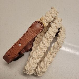 ❤️ 3 for $35 Massimo Dutti woven skinny belt macrame leather beige cream medium